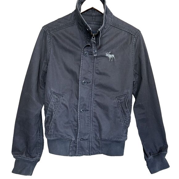 Abercrombie & Fitch Wakely Jacket‎ Teen L Gray Moose Embroidered Logo Zip Y2K - Picture 1 of 7